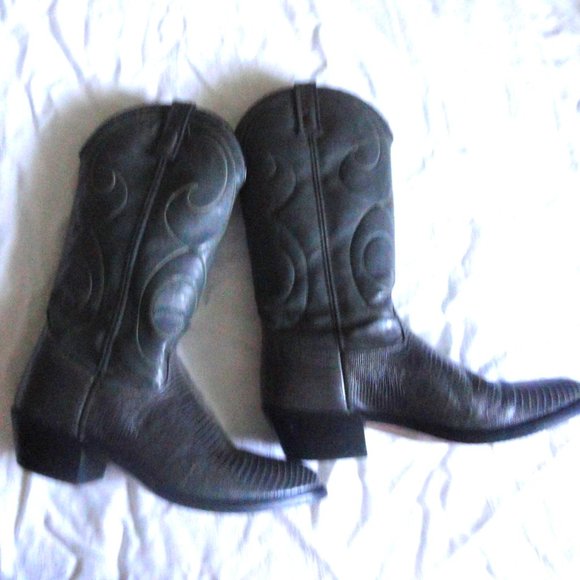Acme Cowhide Lizard Reptile Embossed Cowboy Boots - Picture 2 of 9